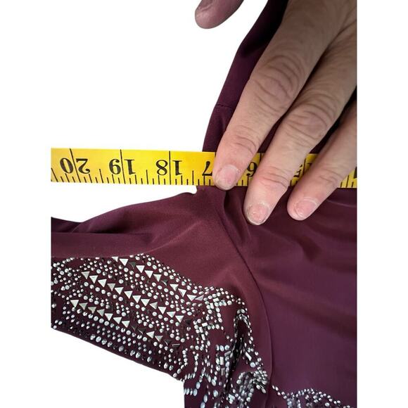 Cache Women's Burgundy Sequin Bead Embellished Bodycon Evening Dress Size 10 - Picture 4 of 9
